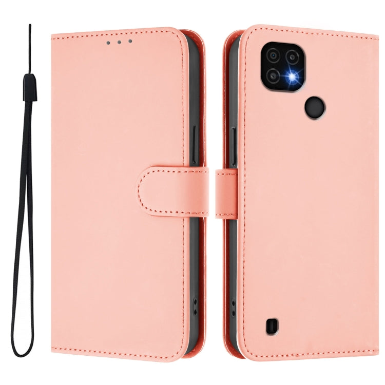 For Realme C20 / C11 2021 / C21 Skin Feel Solid Color Leather Phone Case with Lanyard