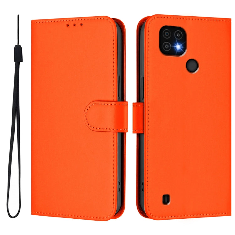 For Realme C20 / C11 2021 / C21 Skin Feel Solid Color Leather Phone Case with Lanyard