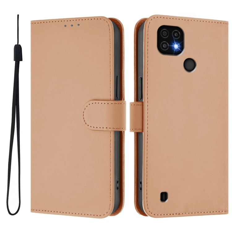 For Realme C20 / C11 2021 / C21 Skin Feel Solid Color Leather Phone Case with Lanyard