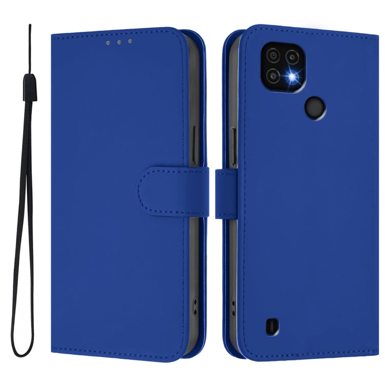For Realme C20 / C11 2021 / C21 Skin Feel Solid Color Leather Phone Case with Lanyard
