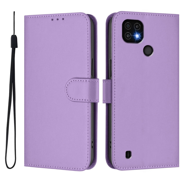 For Realme C20 / C11 2021 / C21 Skin Feel Solid Color Leather Phone Case with Lanyard