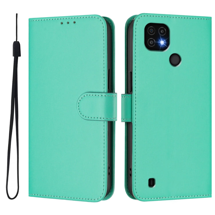 For Realme C20 / C11 2021 / C21 Skin Feel Solid Color Leather Phone Case with Lanyard