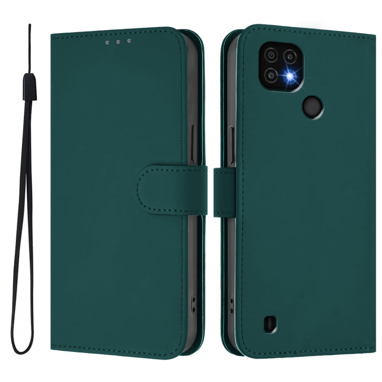 For Realme C20 / C11 2021 / C21 Skin Feel Solid Color Leather Phone Case with Lanyard