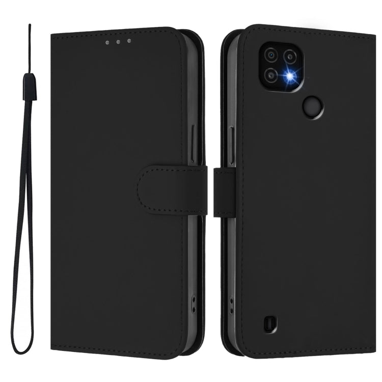 For Realme C20 / C11 2021 / C21 Skin Feel Solid Color Leather Phone Case with Lanyard