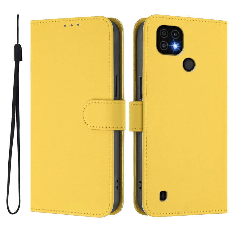 For Realme C20 / C11 2021 / C21 Skin Feel Solid Color Leather Phone Case with Lanyard