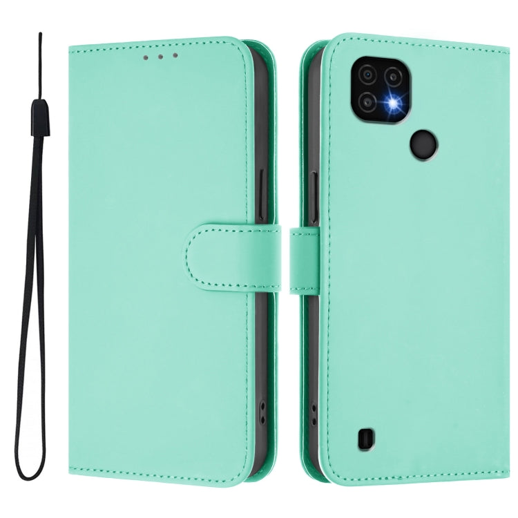 For Realme C20 / C11 2021 / C21 Skin Feel Solid Color Leather Phone Case with Lanyard
