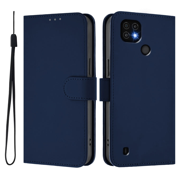 For Realme C20 / C11 2021 / C21 Skin Feel Solid Color Leather Phone Case with Lanyard