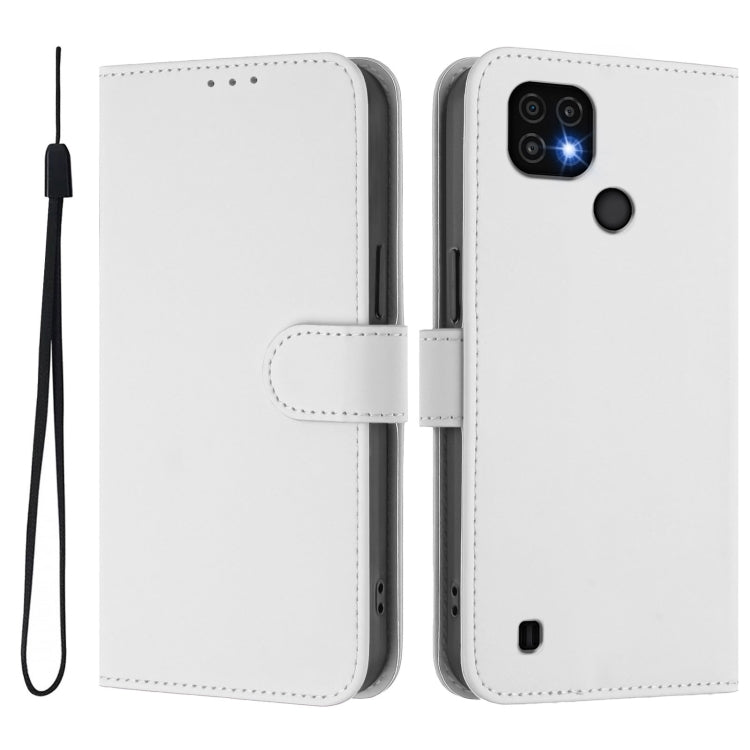 For Realme C20 / C11 2021 / C21 Skin Feel Solid Color Leather Phone Case with Lanyard