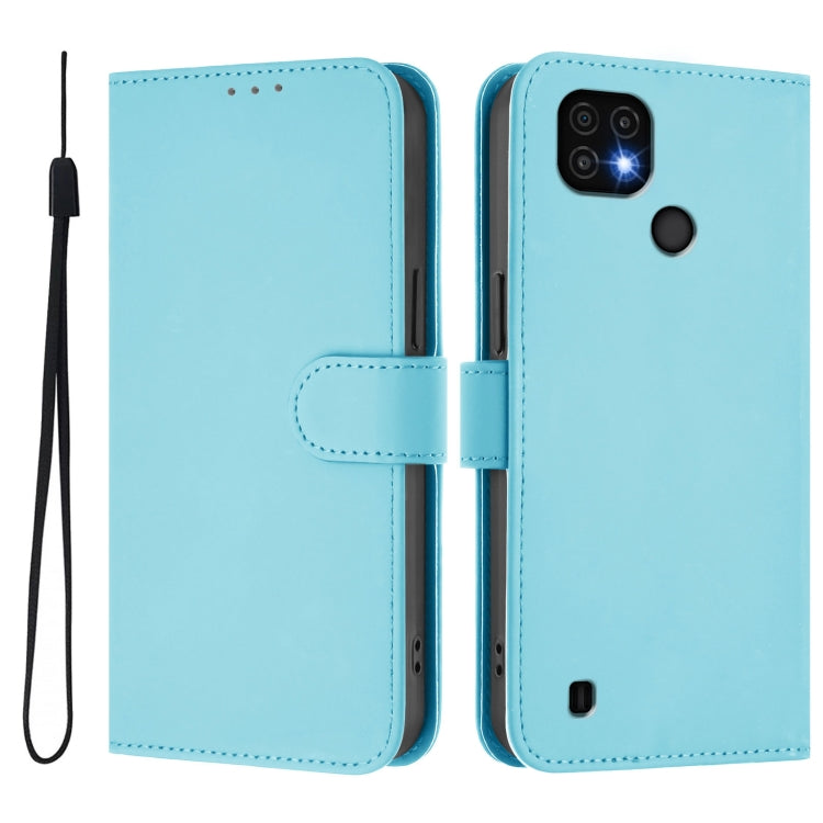 For Realme C20 / C11 2021 / C21 Skin Feel Solid Color Leather Phone Case with Lanyard