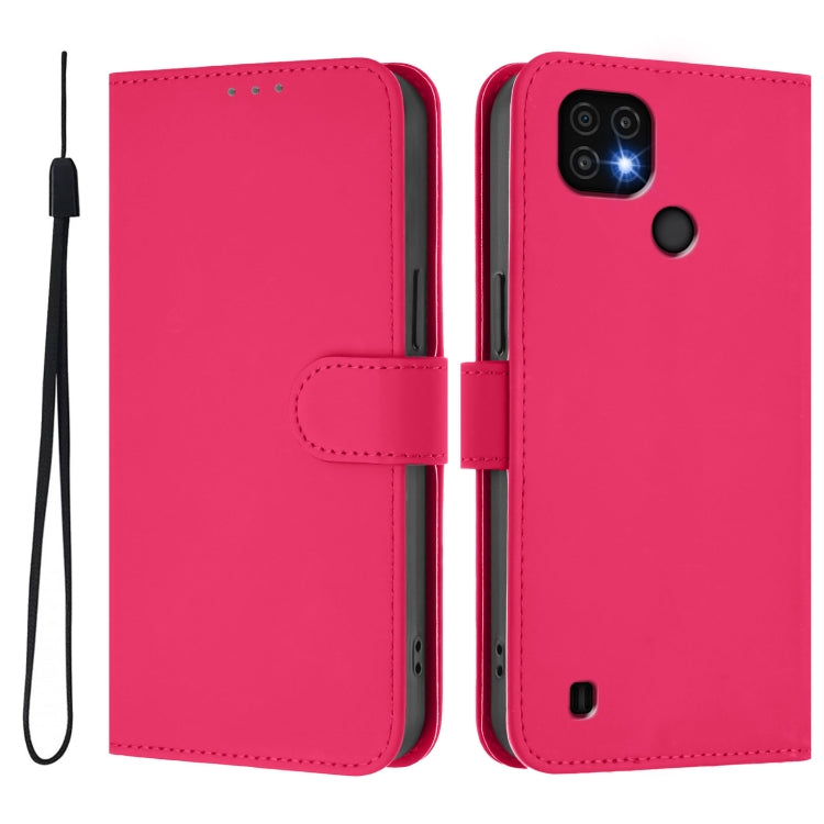 For Realme C20 / C11 2021 / C21 Skin Feel Solid Color Leather Phone Case with Lanyard