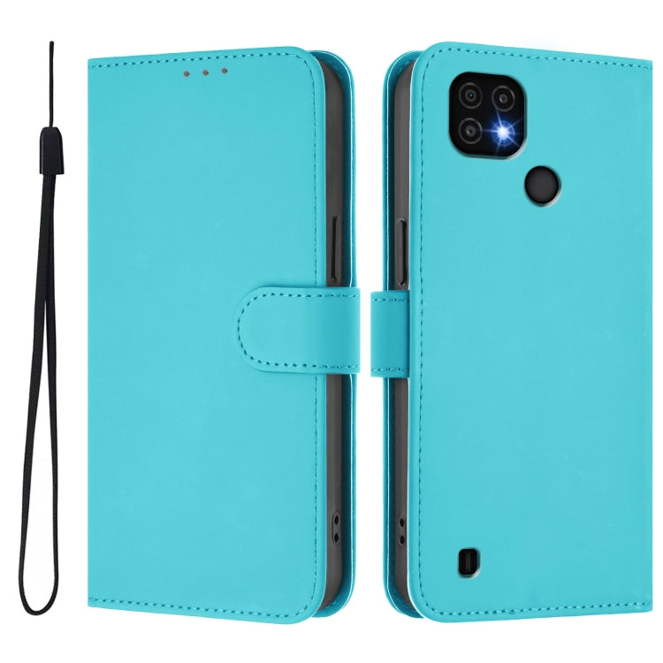 For Realme C20 / C11 2021 / C21 Skin Feel Solid Color Leather Phone Case with Lanyard
