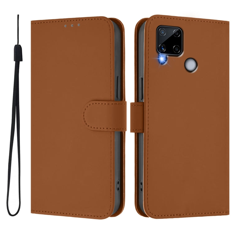 For Realme C25 / C15 / C12 / C25s Skin Feel Solid Color Leather Phone Case with Lanyard