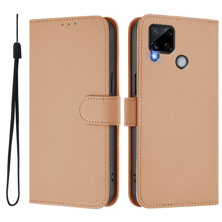 For Realme C25 / C15 / C12 / C25s Skin Feel Solid Color Leather Phone Case with Lanyard