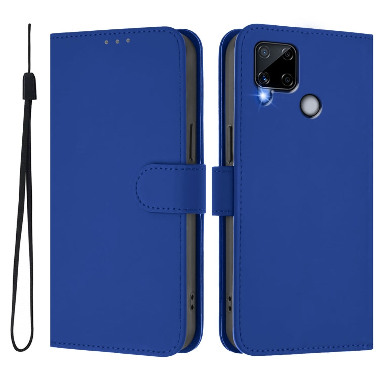 For Realme C25 / C15 / C12 / C25s Skin Feel Solid Color Leather Phone Case with Lanyard