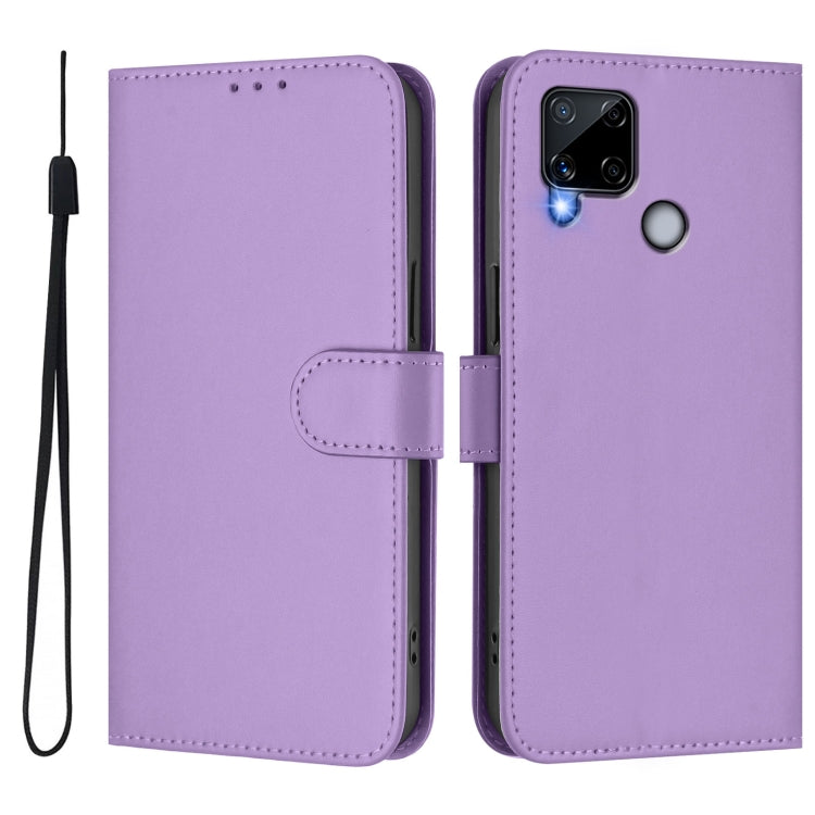 For Realme C25 / C15 / C12 / C25s Skin Feel Solid Color Leather Phone Case with Lanyard