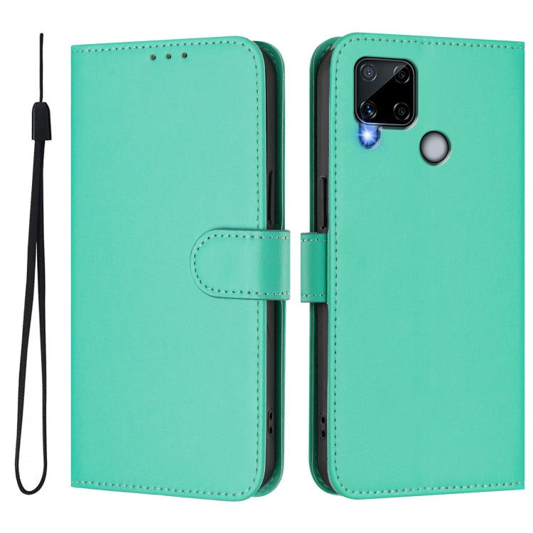 For Realme C25 / C15 / C12 / C25s Skin Feel Solid Color Leather Phone Case with Lanyard