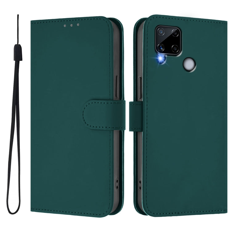 For Realme C25 / C15 / C12 / C25s Skin Feel Solid Color Leather Phone Case with Lanyard
