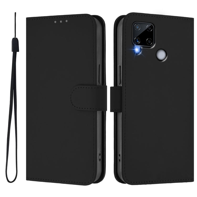 For Realme C25 / C15 / C12 / C25s Skin Feel Solid Color Leather Phone Case with Lanyard