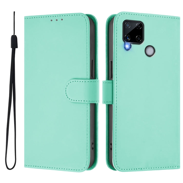 For Realme C25 / C15 / C12 / C25s Skin Feel Solid Color Leather Phone Case with Lanyard