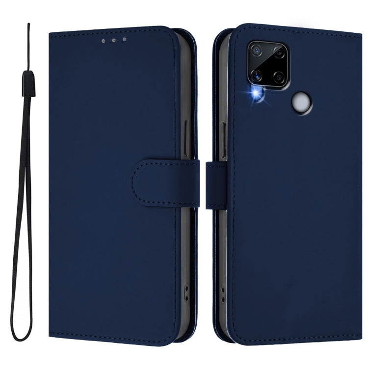 For Realme C25 / C15 / C12 / C25s Skin Feel Solid Color Leather Phone Case with Lanyard