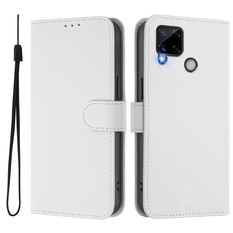 For Realme C25 / C15 / C12 / C25s Skin Feel Solid Color Leather Phone Case with Lanyard