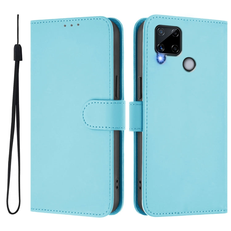 For Realme C25 / C15 / C12 / C25s Skin Feel Solid Color Leather Phone Case with Lanyard