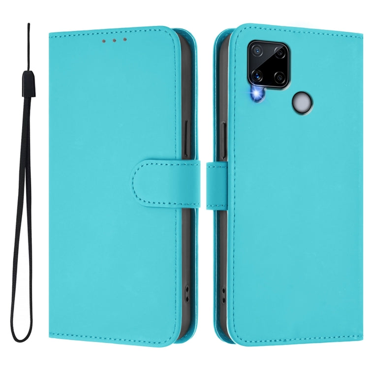 For Realme C25 / C15 / C12 / C25s Skin Feel Solid Color Leather Phone Case with Lanyard