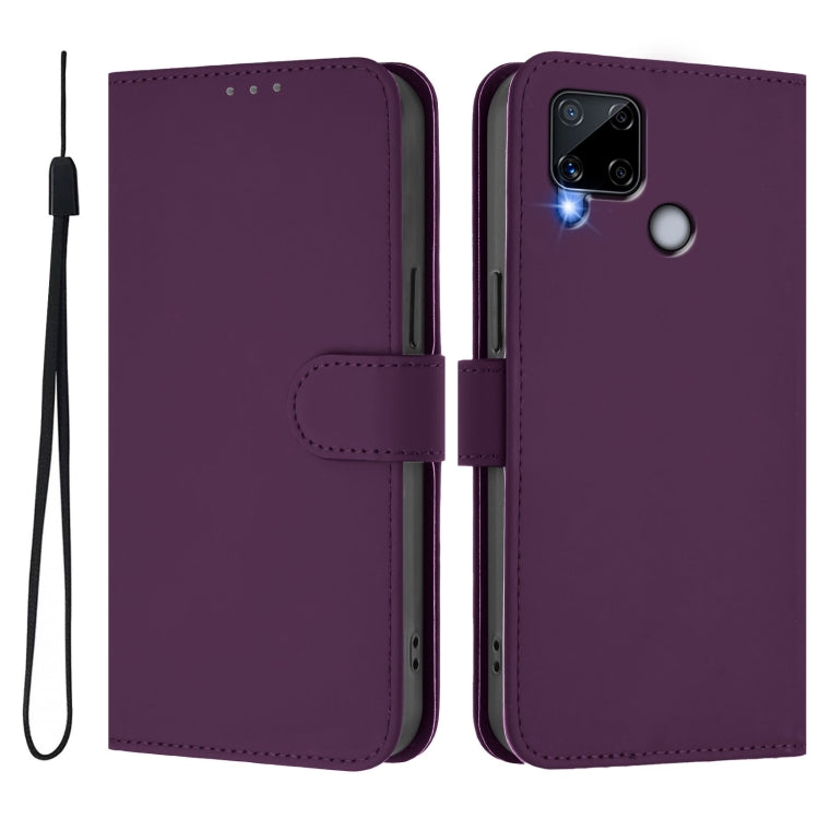 For Realme C25 / C15 / C12 / C25s Skin Feel Solid Color Leather Phone Case with Lanyard