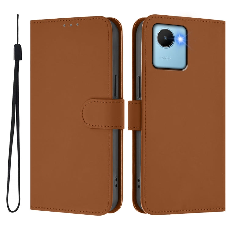 For Realme C30 4G / C30s Skin Feel Solid Color Leather Phone Case with Lanyard