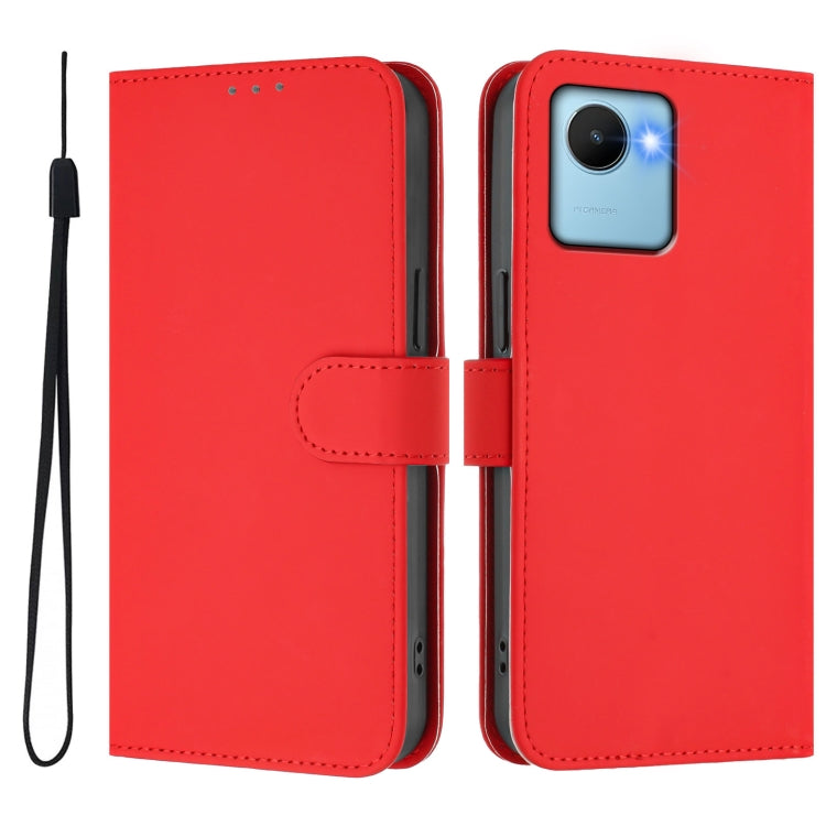 For Realme C30 4G / C30s Skin Feel Solid Color Leather Phone Case with Lanyard