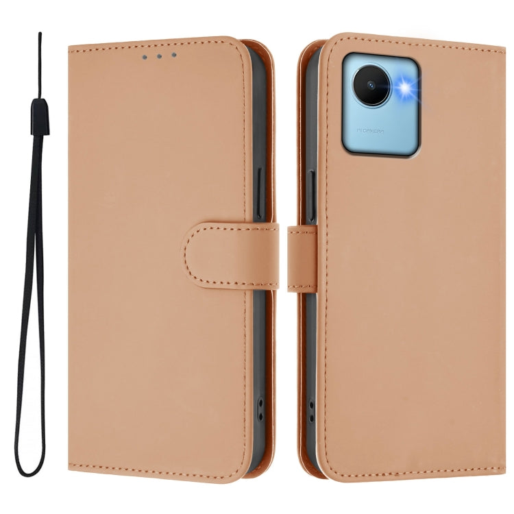 For Realme C30 4G / C30s Skin Feel Solid Color Leather Phone Case with Lanyard