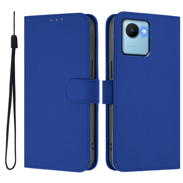 For Realme C30 4G / C30s Skin Feel Solid Color Leather Phone Case with Lanyard