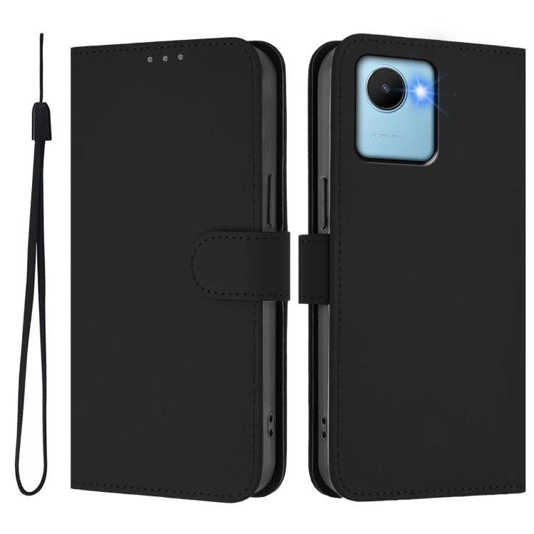 For Realme C30 4G / C30s Skin Feel Solid Color Leather Phone Case with Lanyard