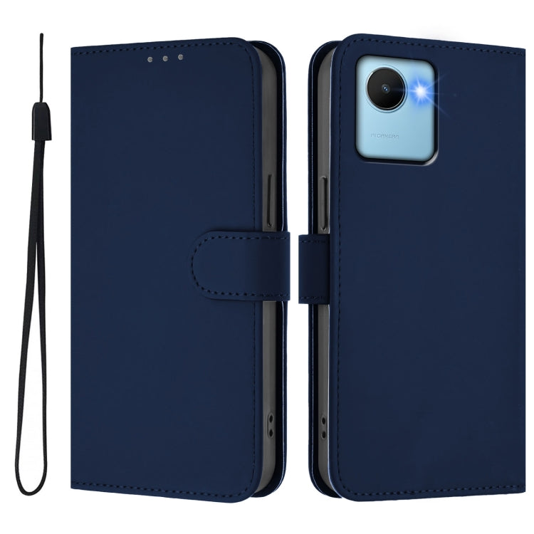 For Realme C30 4G / C30s Skin Feel Solid Color Leather Phone Case with Lanyard