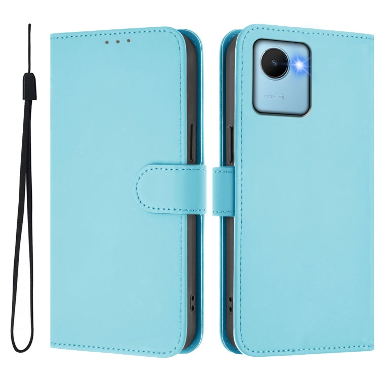 For Realme C30 4G / C30s Skin Feel Solid Color Leather Phone Case with Lanyard