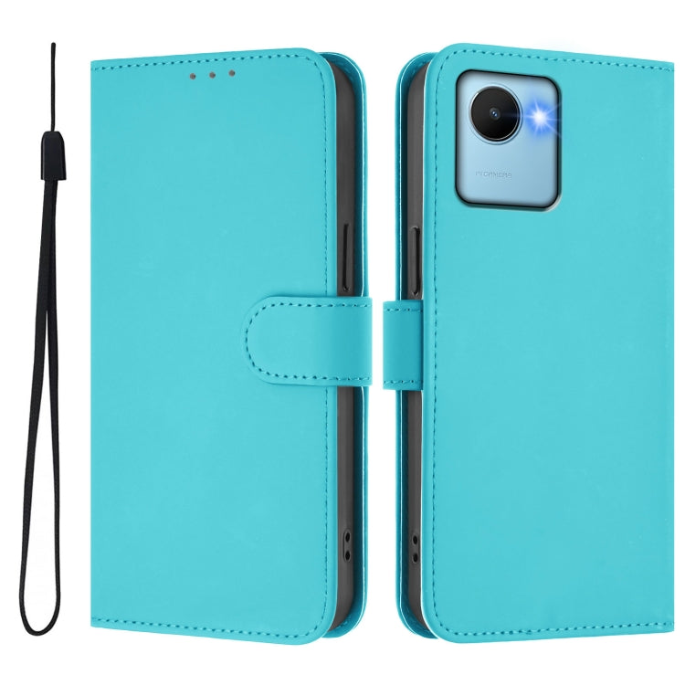 For Realme C30 4G / C30s Skin Feel Solid Color Leather Phone Case with Lanyard