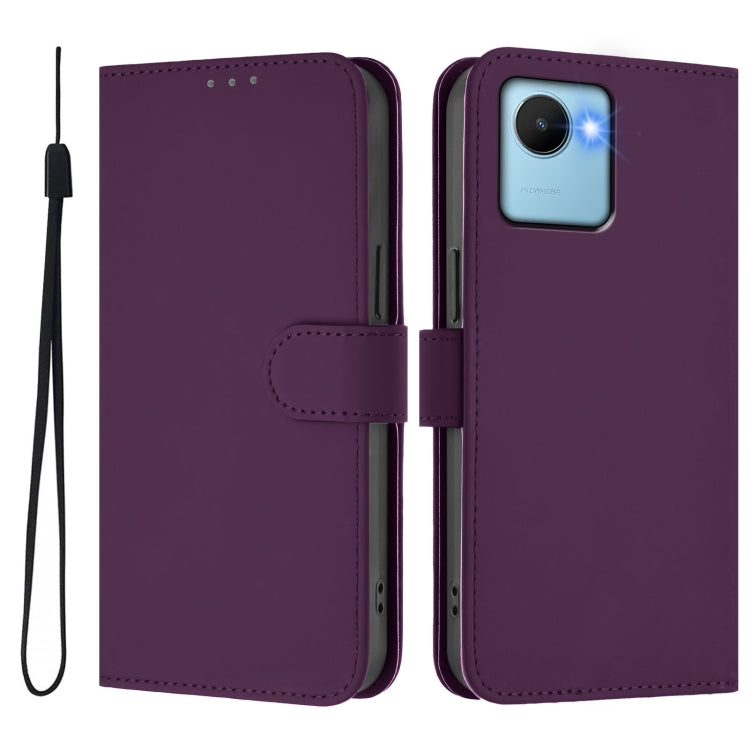 For Realme C30 4G / C30s Skin Feel Solid Color Leather Phone Case with Lanyard