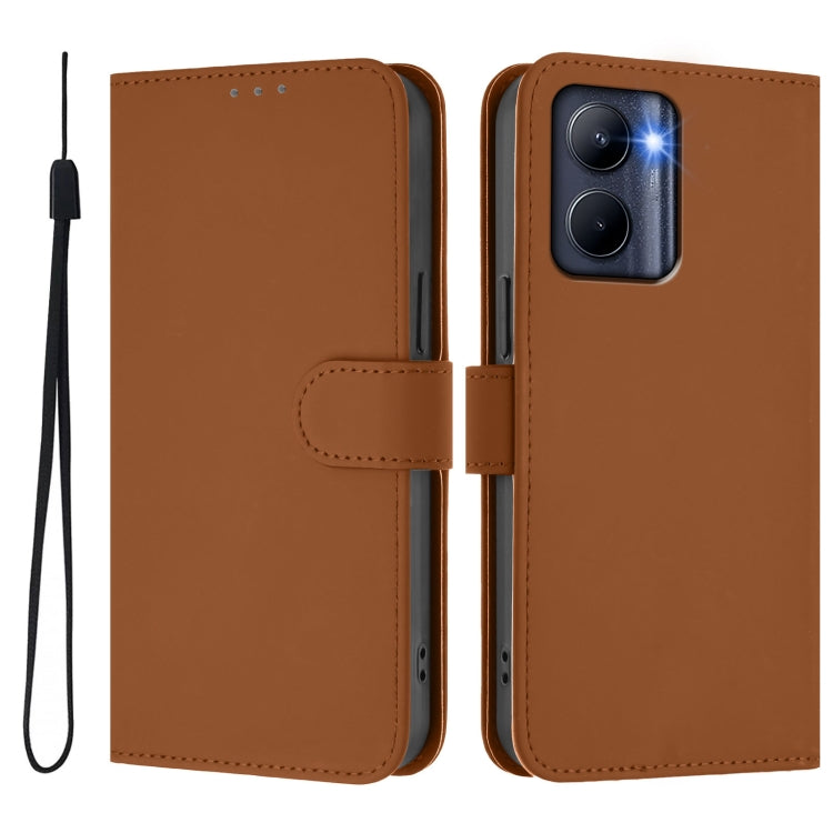 For Realme C33 Global Skin Feel Solid Color Leather Phone Case with Lanyard