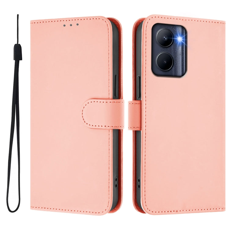 For Realme C33 Global Skin Feel Solid Color Leather Phone Case with Lanyard