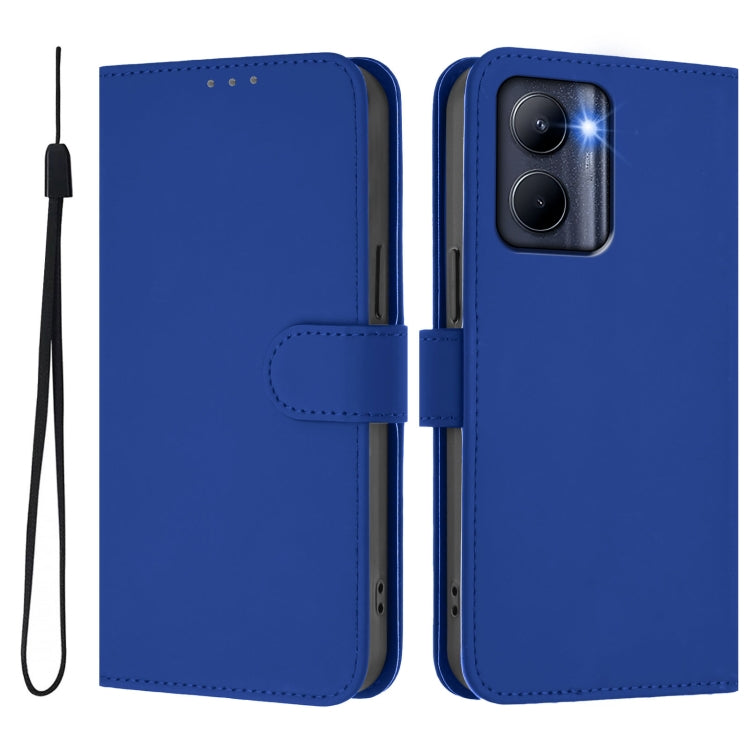 For Realme C33 Global Skin Feel Solid Color Leather Phone Case with Lanyard