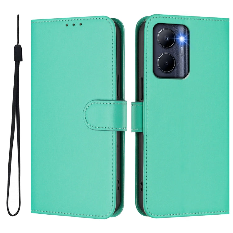 For Realme C33 Global Skin Feel Solid Color Leather Phone Case with Lanyard