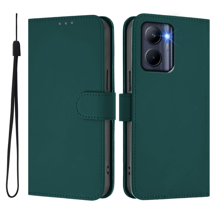 For Realme C33 Global Skin Feel Solid Color Leather Phone Case with Lanyard