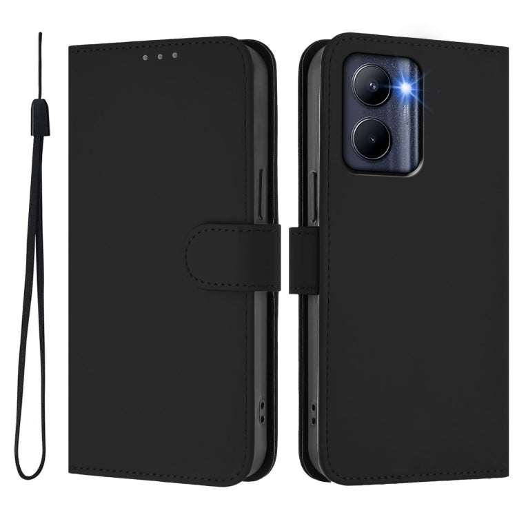 For Realme C33 Global Skin Feel Solid Color Leather Phone Case with Lanyard