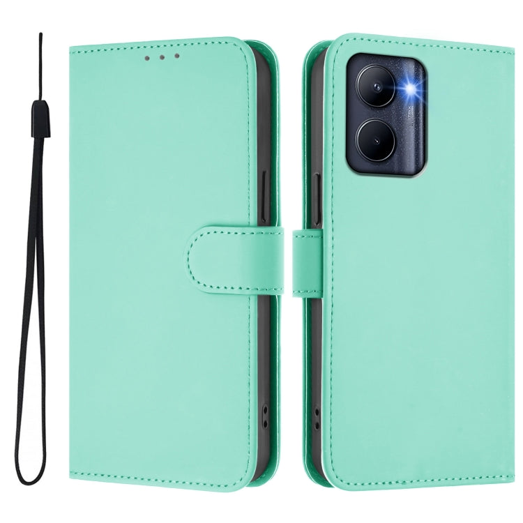 For Realme C33 Global Skin Feel Solid Color Leather Phone Case with Lanyard