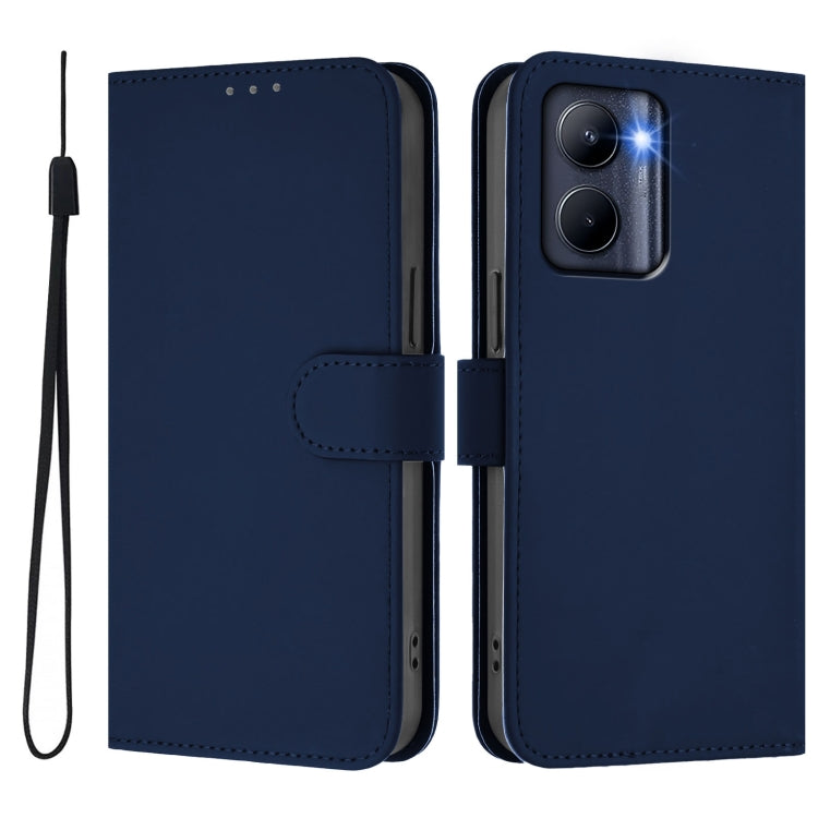 For Realme C33 Global Skin Feel Solid Color Leather Phone Case with Lanyard