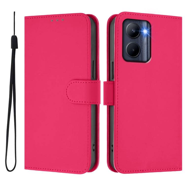 For Realme C33 Global Skin Feel Solid Color Leather Phone Case with Lanyard