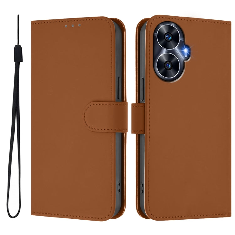 For Realme C55 4G Global Skin Feel Solid Color Leather Phone Case with Lanyard