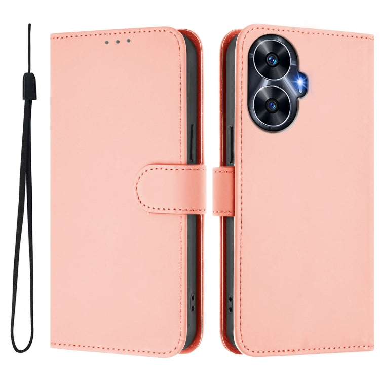 For Realme C55 4G Global Skin Feel Solid Color Leather Phone Case with Lanyard