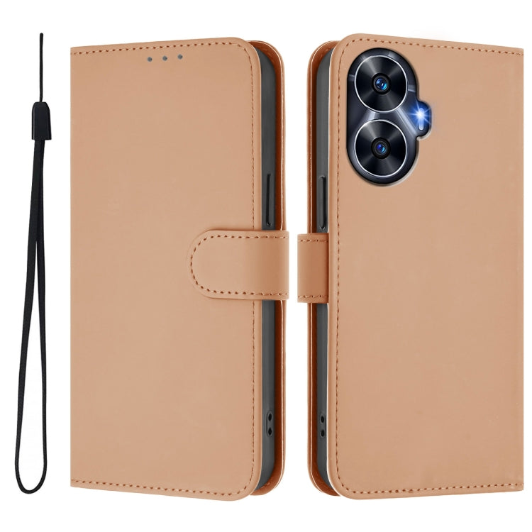 For Realme C55 4G Global Skin Feel Solid Color Leather Phone Case with Lanyard