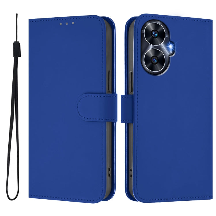 For Realme C55 4G Global Skin Feel Solid Color Leather Phone Case with Lanyard